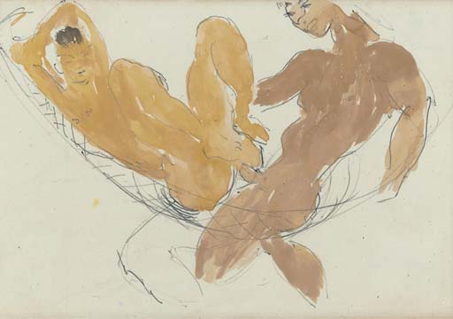 Wikioo.org – La Enciclopedia de las Bellas Artes - Pintura, Obras de arte de Duncan Grant - Los amantes en una hamaca