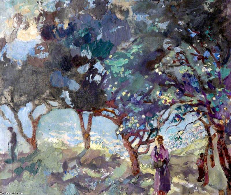 Wikioo.org - The Encyclopedia of Fine Arts - Painting, Artwork by Duncan Grant - Mediterranean Scene With Olive Trees And Figures By The Sea