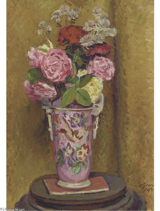 Wikioo.org - The Encyclopedia of Fine Arts - Painting, Artwork by Duncan Grant - Roses In A Pink Vase