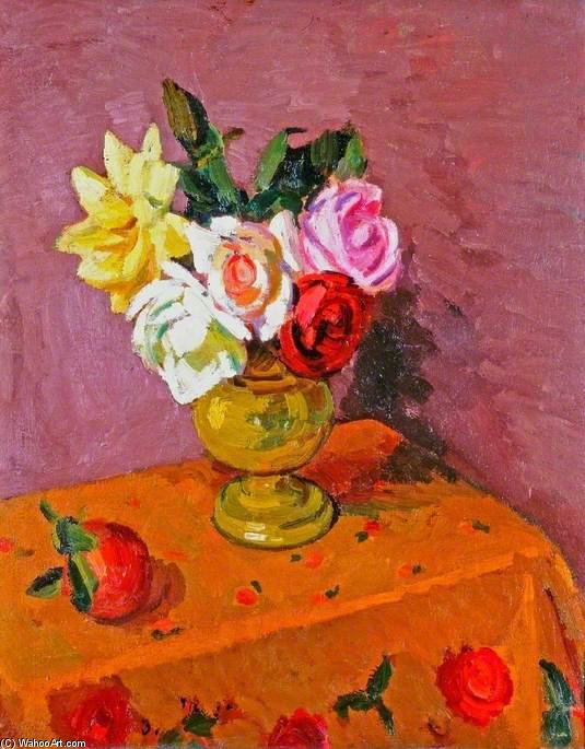 Wikioo.org - The Encyclopedia of Fine Arts - Painting, Artwork by Duncan Grant - Roses In A Vase
