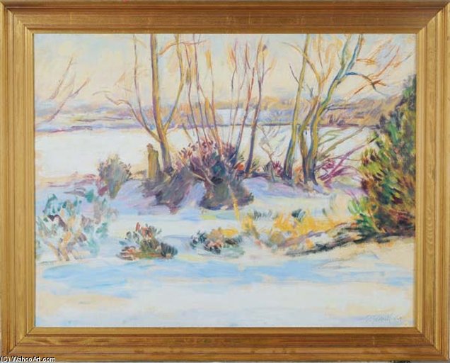 WikiOO.org - Encyclopedia of Fine Arts - Maleri, Artwork Duncan Grant - Snow Covered Frozen Pond At Charleston