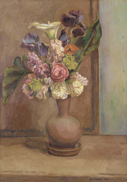 Wikioo.org - The Encyclopedia of Fine Arts - Painting, Artwork by Duncan Grant - Spring Flowers In An Earthenware Vase
