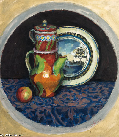 Wikioo.org - The Encyclopedia of Fine Arts - Painting, Artwork by Duncan Grant - Still Life With Coffee Pot, Apple And Plate