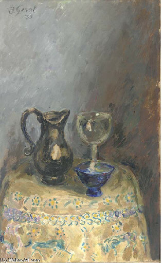 Wikioo.org – La Enciclopedia de las Bellas Artes - Pintura, Obras de arte de Duncan Grant - bodegón con Bordado mantel tela