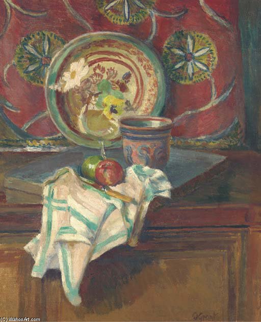 Wikioo.org - The Encyclopedia of Fine Arts - Painting, Artwork by Duncan Grant - Still Life With Napkin, The Studio, Charleston
