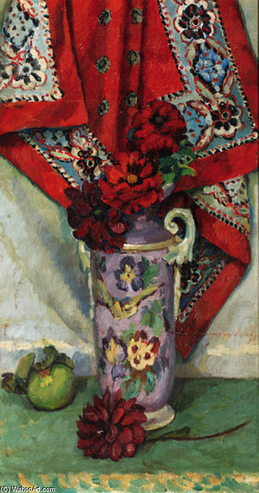 WikiOO.org - Encyclopedia of Fine Arts - Schilderen, Artwork Duncan Grant - Still Life With Red Dahlias
