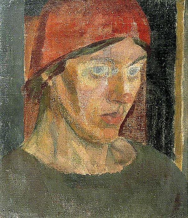 WikiOO.org - Encyclopedia of Fine Arts - Målning, konstverk Duncan Grant - Vanessa Bell in a Red Headscarf