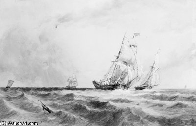 WikiOO.org - Encyclopedia of Fine Arts - Maľba, Artwork Edward Duncan - Coastal Barges Running Down The Channel