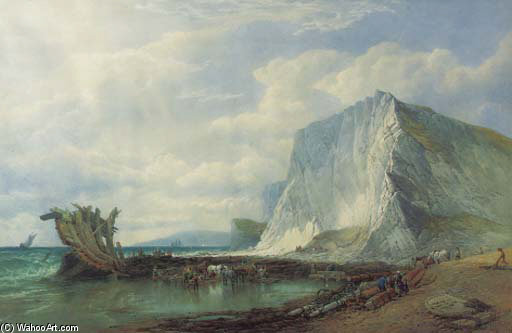 Wikioo.org - สารานุกรมวิจิตรศิลป์ - จิตรกรรม Edward Duncan - Culver Cliff, Isle Of Wight, After The Wreck