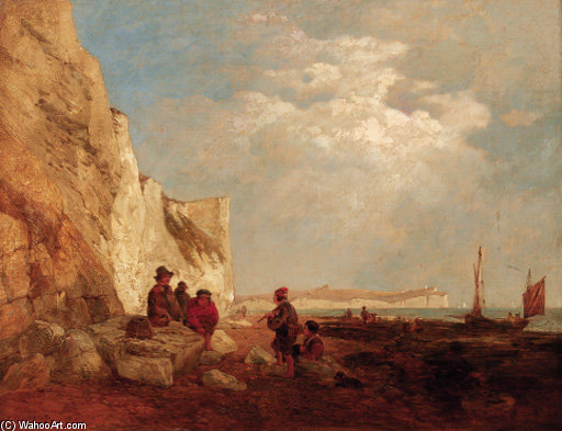 WikiOO.org - Encyclopedia of Fine Arts - Maľba, Artwork Edward Duncan - Fisherfolk On A Beach