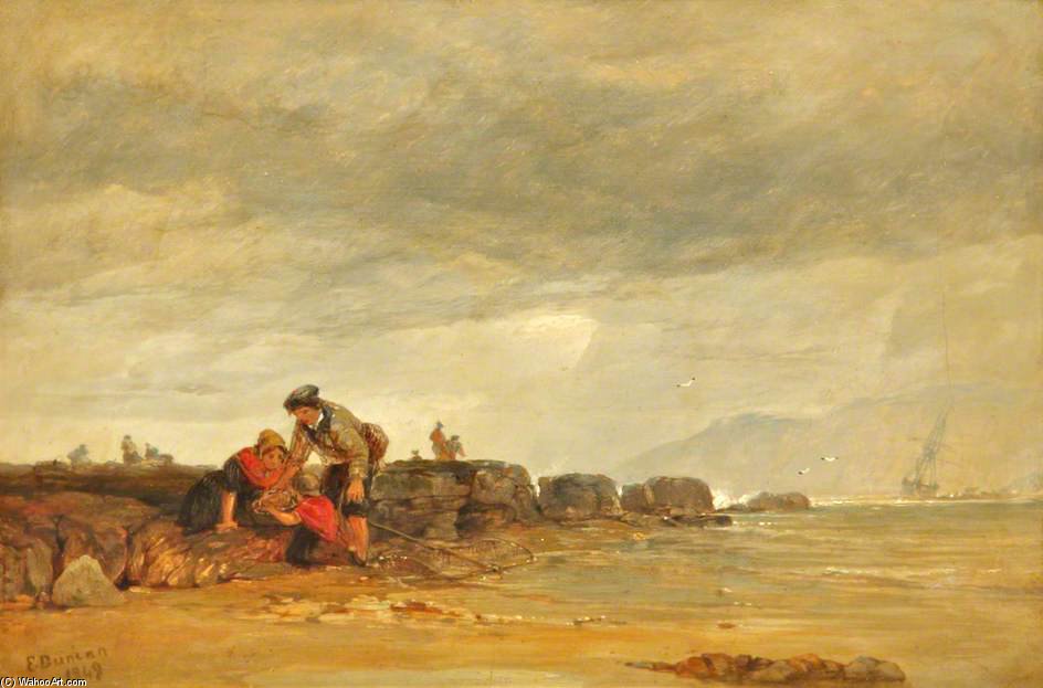Wikioo.org - The Encyclopedia of Fine Arts - Painting, Artwork by Edward Duncan - Shrimpers, South Coast Of Wales