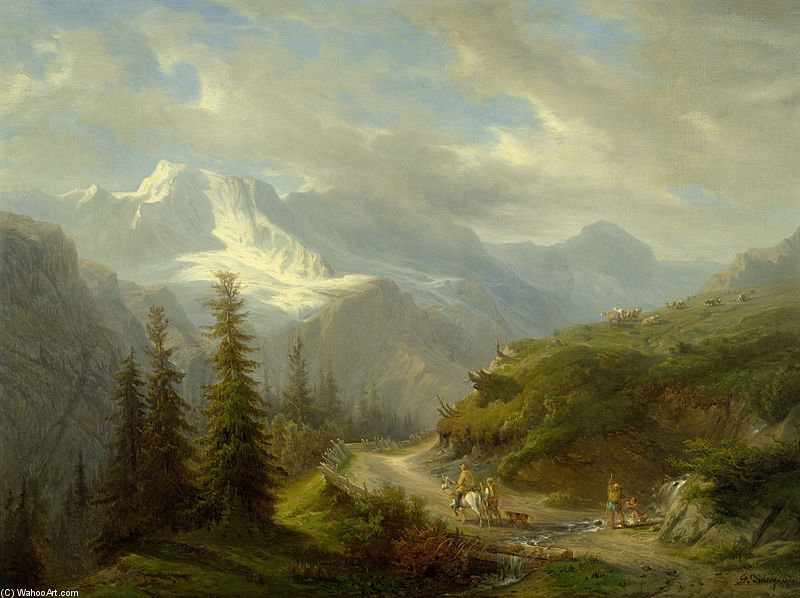 Wikioo.org - The Encyclopedia of Fine Arts - Painting, Artwork by Francois Diday - View From Murren To The Ebnefluh