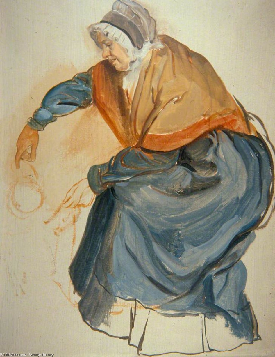 WikiOO.org - Encyclopedia of Fine Arts - Schilderen, Artwork George Harvey - A Nurse Warming A Garment