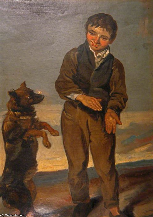 WikiOO.org - Enciklopedija dailės - Tapyba, meno kuriniai George Harvey - Boy Teaching A Dog A Trick