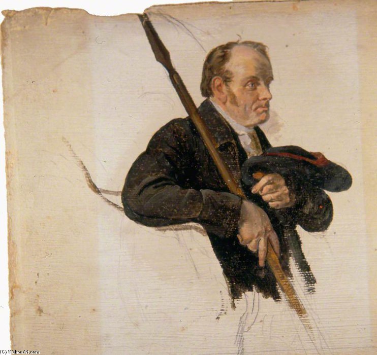 WikiOO.org - Enciklopedija likovnih umjetnosti - Slikarstvo, umjetnička djela George Harvey - Man Holding A Pike And A Bonnet