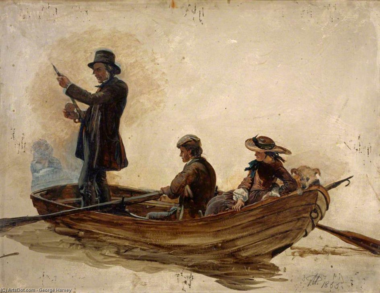 Wikioo.org - The Encyclopedia of Fine Arts - Painting, Artwork by George Harvey - Reverend Thomas Guthrie, Preacher And Philanthropist With His Children, Patrick And Anne, Fishing On Lochlee