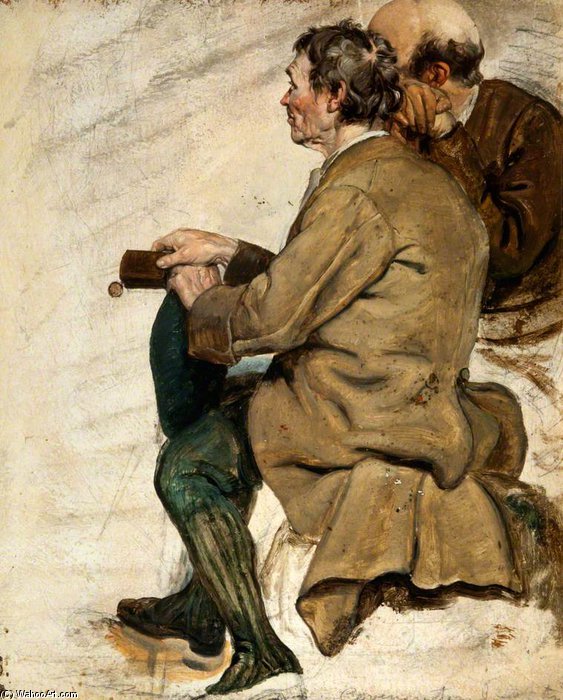 Wikioo.org - The Encyclopedia of Fine Arts - Painting, Artwork by George Harvey - Two Seated Men (study For 'the Covenanters' Baptism')