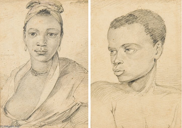 Wikioo.org - The Encyclopedia of Fine Arts - Painting, Artwork by Johann Moritz Rugendas - Portraits Of Two Slaves, Brazil