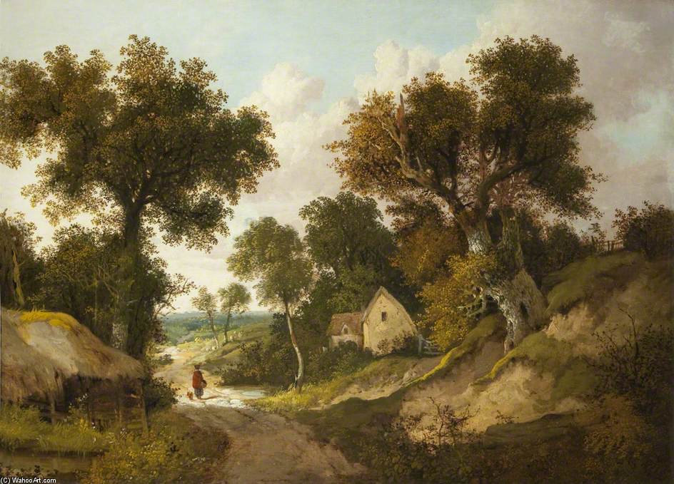 Wikioo.org - The Encyclopedia of Fine Arts - Painting, Artwork by John Berney Ladbrooke - A Country Lane In Norfolk