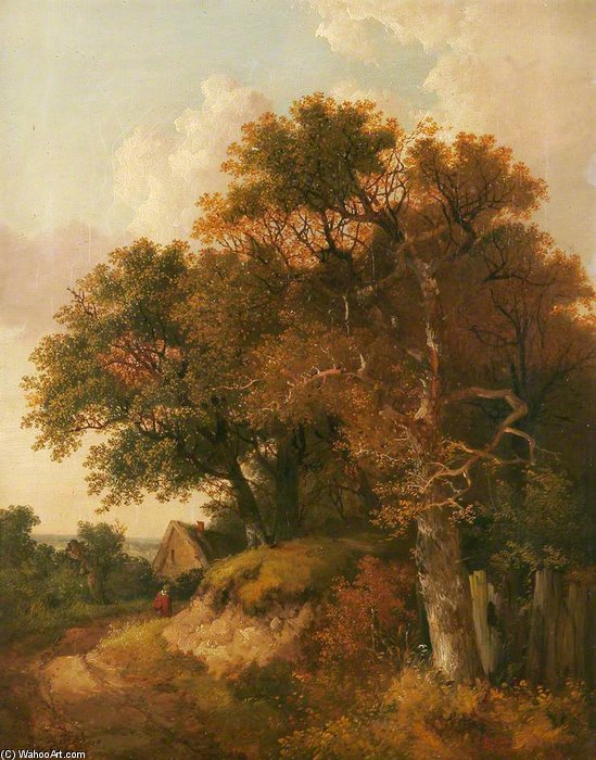 Wikioo.org - The Encyclopedia of Fine Arts - Painting, Artwork by John Berney Ladbrooke - Cottage And Trees