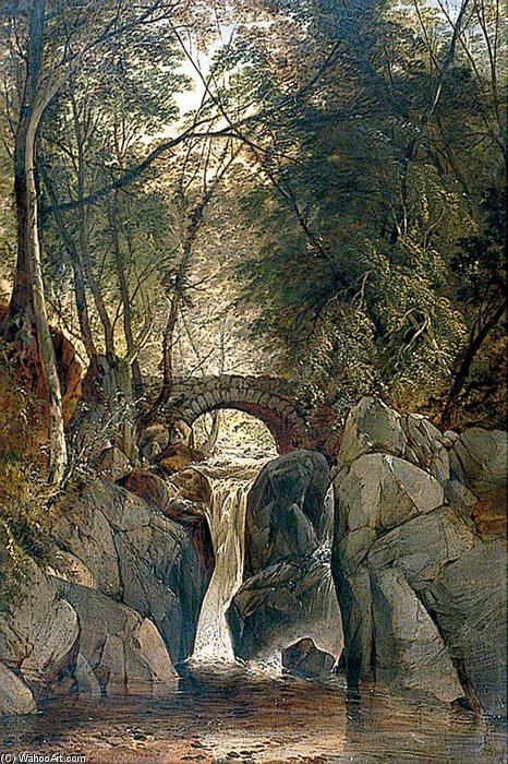 WikiOO.org - Encyclopedia of Fine Arts - Schilderen, Artwork John Berney Ladbrooke - The Waterfall