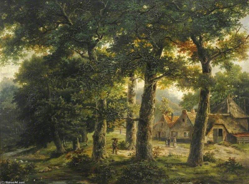 Wikioo.org - The Encyclopedia of Fine Arts - Painting, Artwork by John Berney Ladbrooke - Wooded Landscape With A Farm
