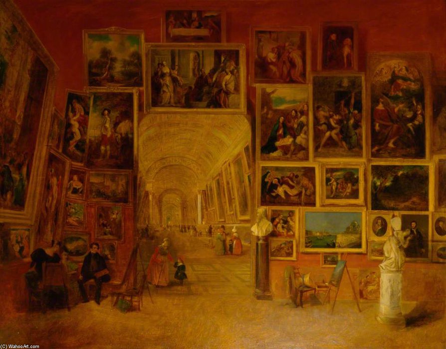 Wikioo.org - The Encyclopedia of Fine Arts - Painting, Artwork by John Scarlett Davis - Main Gallery Of The Louvre, Paris