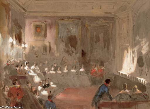 Wikioo.org – L'Encyclopédie des Beaux Arts - Peinture, Oeuvre de Louis Haghe - Une représentation théâtrale dans la salle Rubens, le château de Windsor