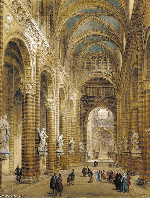 WikiOO.org - אנציקלופדיה לאמנויות יפות - ציור, יצירות אמנות Louis Haghe - Interior Of The Cathedral At Sienna