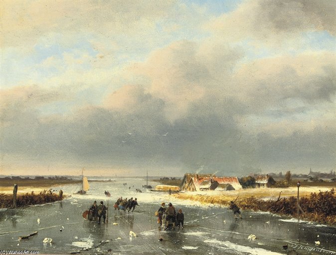 WikiOO.org - Encyclopedia of Fine Arts - Schilderen, Artwork Nicolaas Johannes Roosenboom - A Day On The Ice
