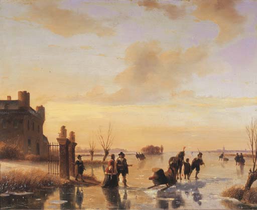 Wikioo.org - The Encyclopedia of Fine Arts - Painting, Artwork by Nicolaas Johannes Roosenboom - The Pleasure Trip - Elegant Figures On The Ice