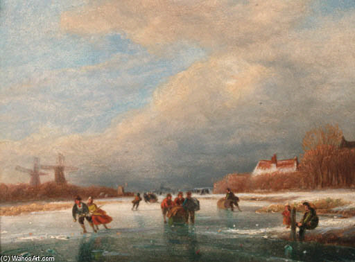 Wikioo.org - The Encyclopedia of Fine Arts - Painting, Artwork by Nicolaas Johannes Roosenboom - Winter Leisure