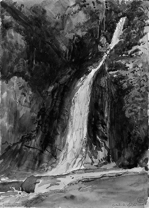 Wikoo.org - موسوعة الفنون الجميلة - اللوحة، العمل الفني Paul Huet - A Waterfall At Lydford, Cornwall