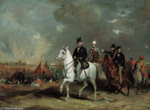 Wikioo.org - The Encyclopedia of Fine Arts - Painting, Artwork by Francis Grant - The Viscount Hardinge, Governor-general Of India Accompanied By His Two Sons And Colonel Wood On The Battle Field Of Ferozedshah