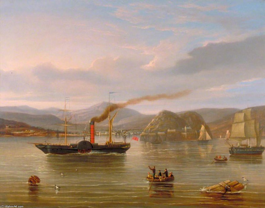 Wikioo.org - The Encyclopedia of Fine Arts - Painting, Artwork by William Clark - Paddle Steamer 'john Wood' Passing Dumbarton, Clyde