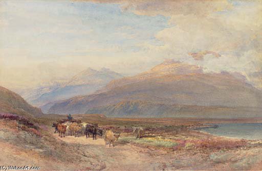 Wikioo.org - The Encyclopedia of Fine Arts - Painting, Artwork by William Leighton Leitch - Droving Cattle In The Scottish Highlands