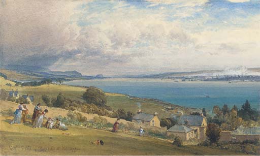 Wikioo.org - The Encyclopedia of Fine Arts - Painting, Artwork by William Leighton Leitch - Greenock From Kilcreggan With Dumbarton Rock In The Distance