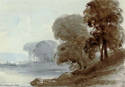 Wikioo.org – La Enciclopedia de las Bellas Artes - Pintura, Obras de arte de William Leighton Leitch - arboles en el `water's` orilla