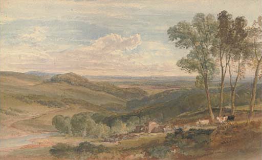 WikiOO.org - Εγκυκλοπαίδεια Καλών Τεχνών - Ζωγραφική, έργα τέχνης William Leighton Leitch - View Over A Farmstead, A Rolling Valley Beyond