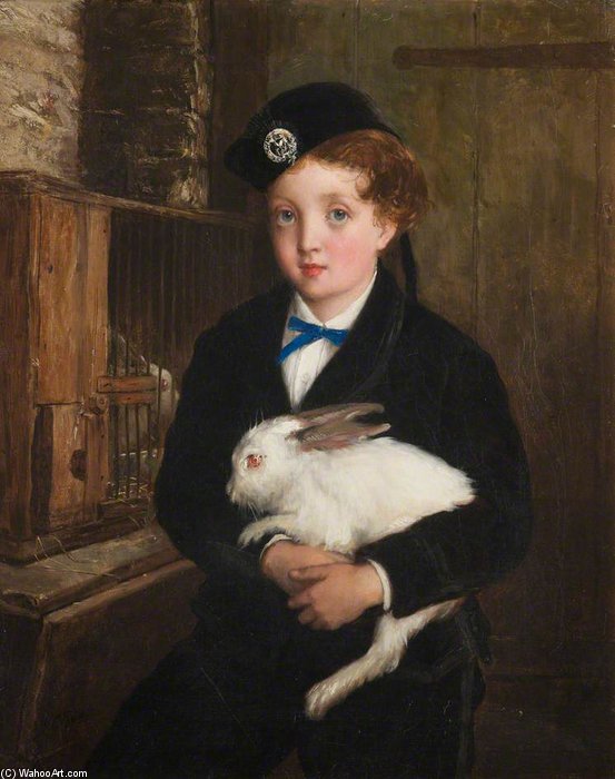 Wikioo.org - The Encyclopedia of Fine Arts - Painting, Artwork by William Oliver - Girl Holding A Rabbit