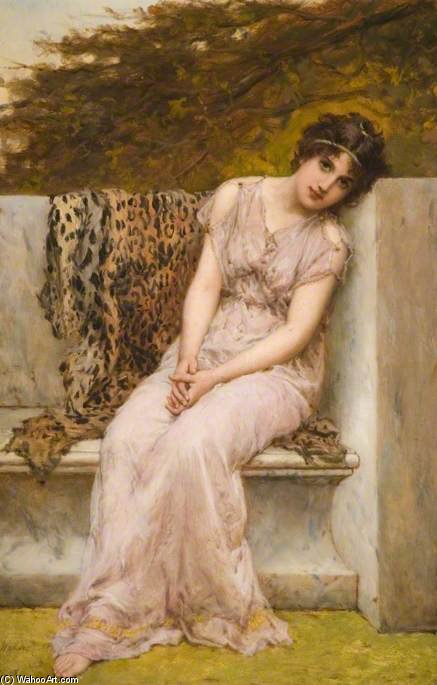 Wikioo.org - The Encyclopedia of Fine Arts - Painting, Artwork by William Oliver - Portrait Of A Young Woman Sitting On A Marble Seat