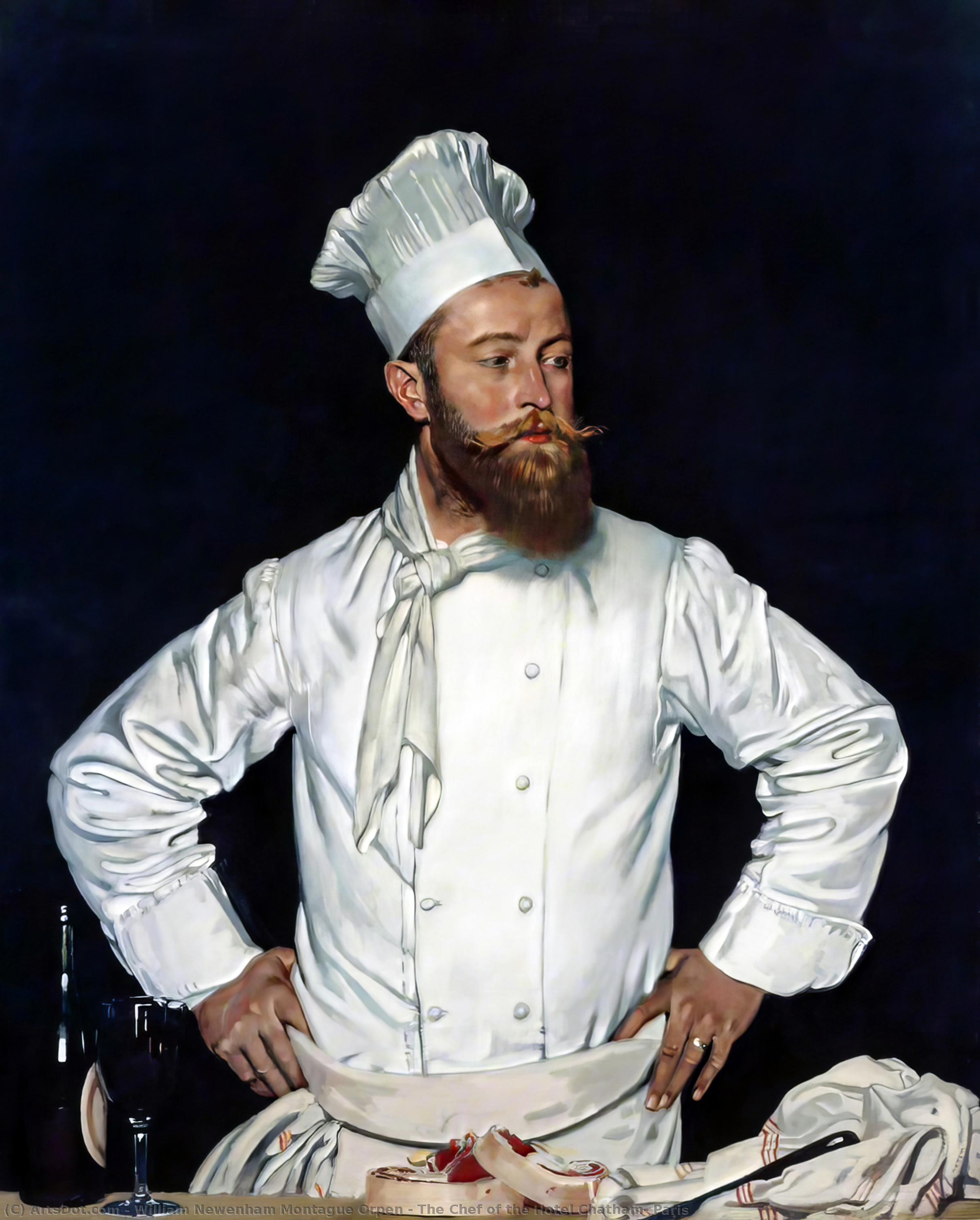 Wikioo.org - The Encyclopedia of Fine Arts - Painting, Artwork by William Newenham Montague Orpen - Le Chef De L'hotel Chatham, Paris