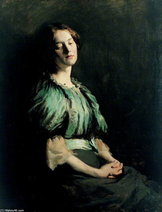 Wikioo.org - The Encyclopedia of Fine Arts - Painting, Artwork by William Newenham Montague Orpen - Portrait Of A Girl Wearing A Green Dress