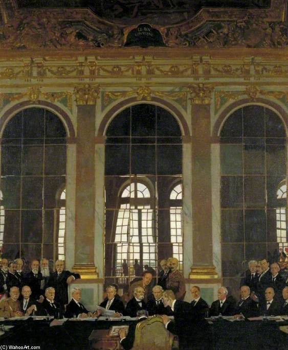 Wikioo.org – L'Encyclopédie des Beaux Arts - Peinture, Oeuvre de William Newenham Montague Orpen - La signature de la paix dans le Hall Of Mirrors, Versailles