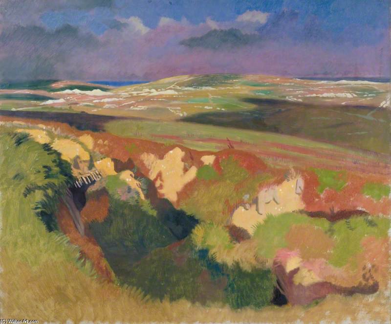 Wikioo.org - สารานุกรมวิจิตรศิลป์ - จิตรกรรม William Newenham Montague Orpen - View From The Old British Trenches - Looking Towards La Boisselle, Courcelette On The Left, Martinpuich On The Right