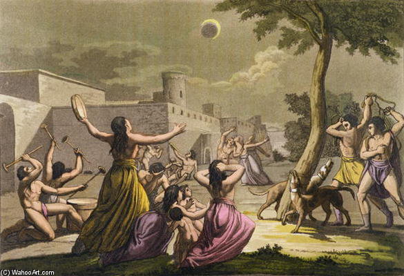 Wikioo.org - The Encyclopedia of Fine Arts - Painting, Artwork by Gallo Gallina - Terror Of The Peruvians During An Eclipse Of The Moon