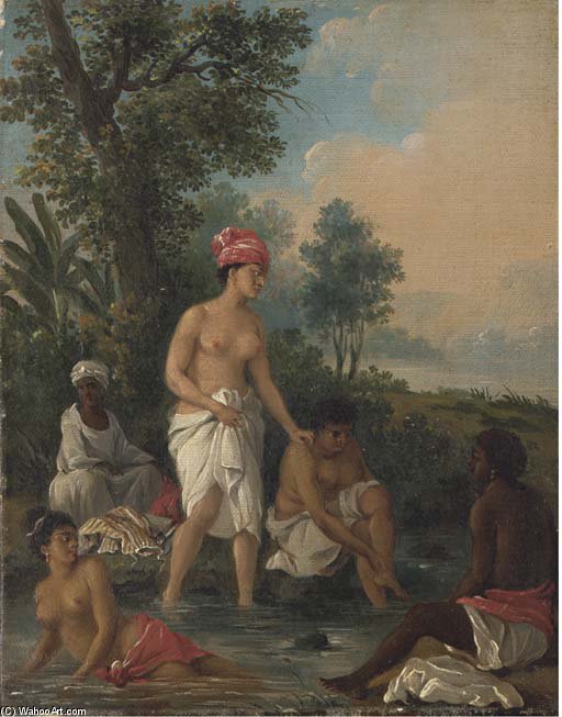 Wikioo.org - The Encyclopedia of Fine Arts - Painting, Artwork by Agostino Brunias - Free Women Of Dominica Bathing In A Stream