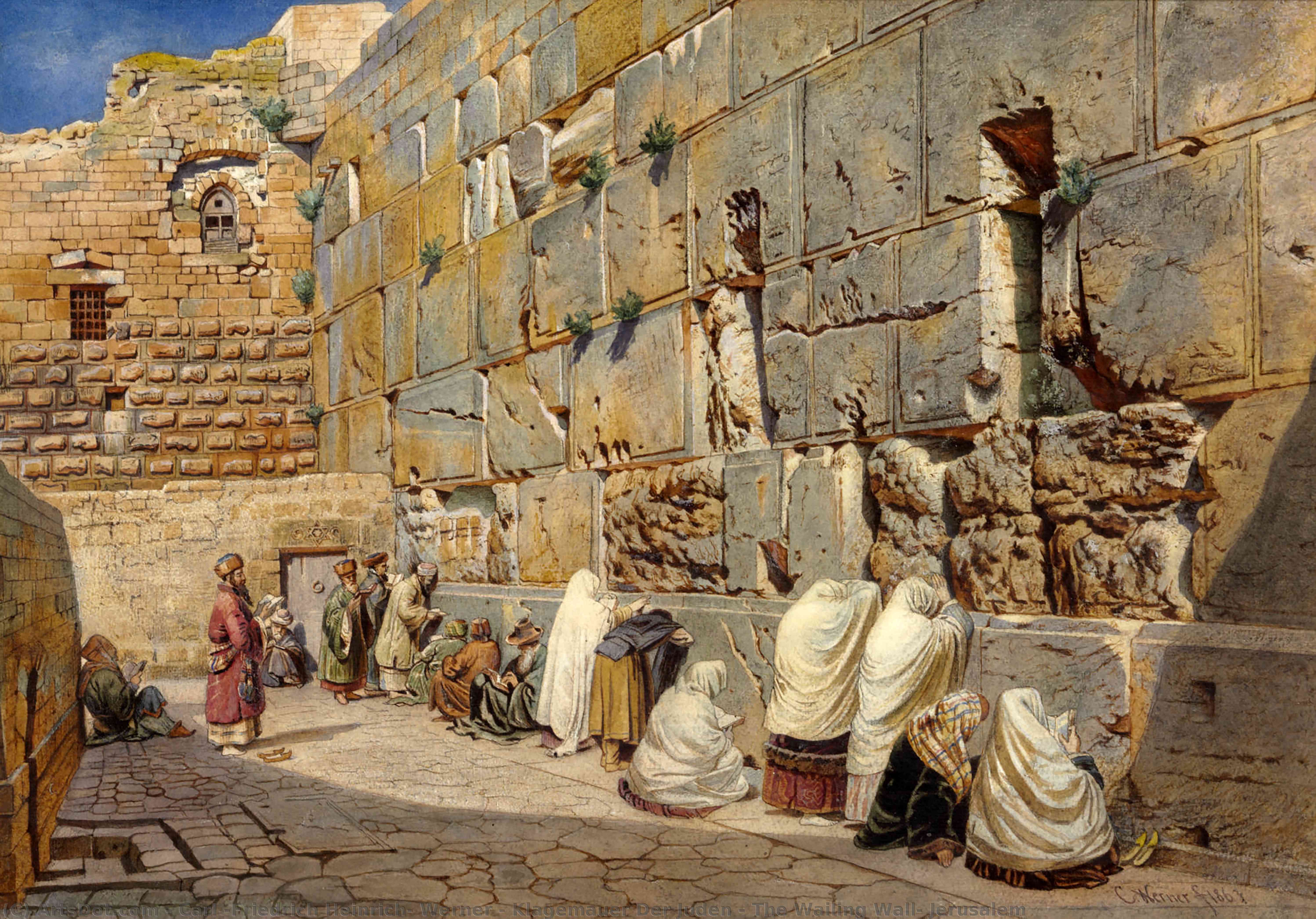 Wikioo.org - The Encyclopedia of Fine Arts - Painting, Artwork by Carl (Friedrich Heinrich) Werner - Klagemauer Der Juden - The Wailing Wall, Jerusalem