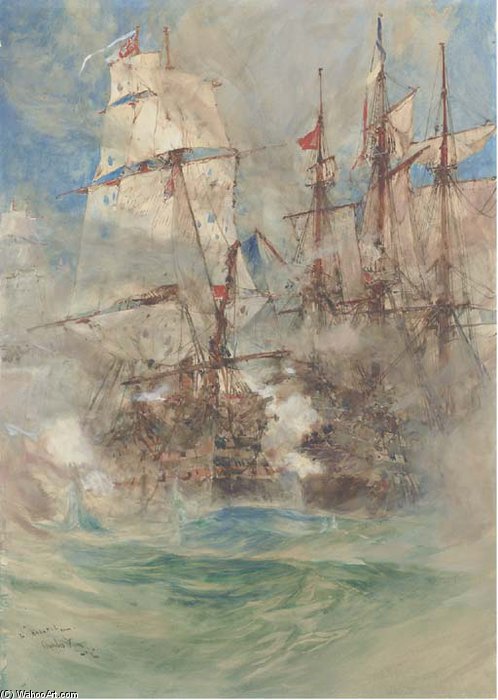 Wikioo.org - The Encyclopedia of Fine Arts - Painting, Artwork by Charles Edward Dixon - A Sceme From The Battle Of Trafalgar