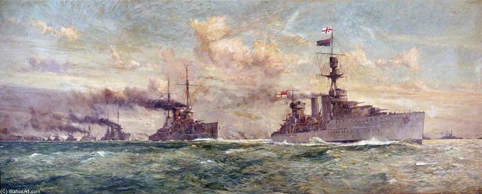 Wikioo.org - The Encyclopedia of Fine Arts - Painting, Artwork by Charles Edward Dixon - Hms 'cardiff' Leading The Surrendered German Fleet